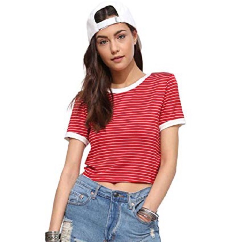 Red and white striped top